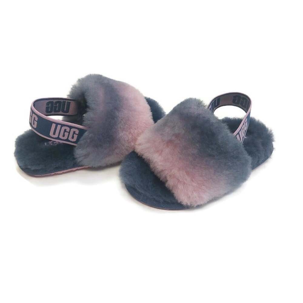 UGG Fluff Yeah Toddler 8T Gray Combo Gradient Fuzzy Slip On Slippers 1120835T - Picture 8 of 8